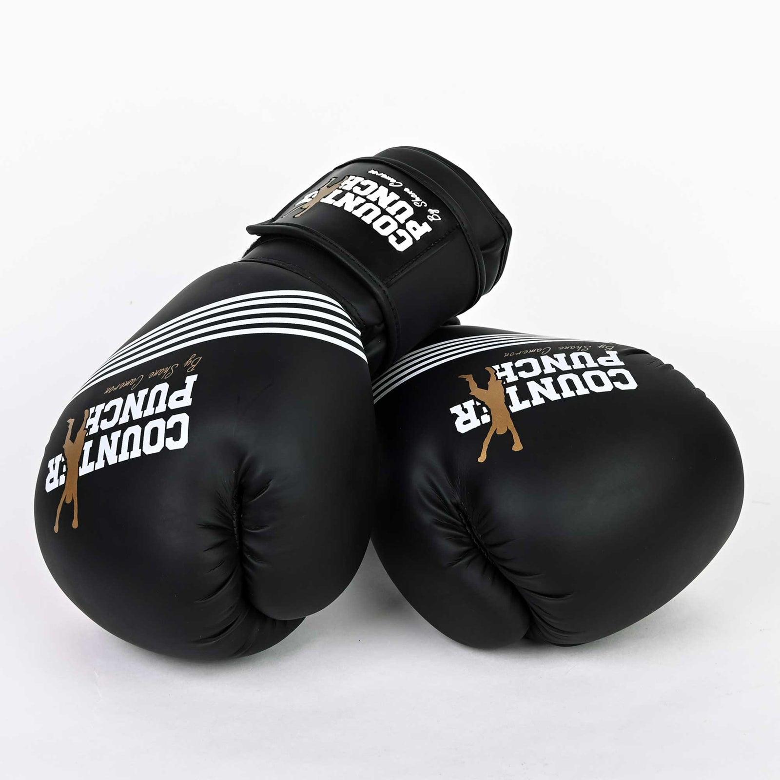 Boxing Gloves – Matt Black with Five White Stripes 'NEW EDITION'